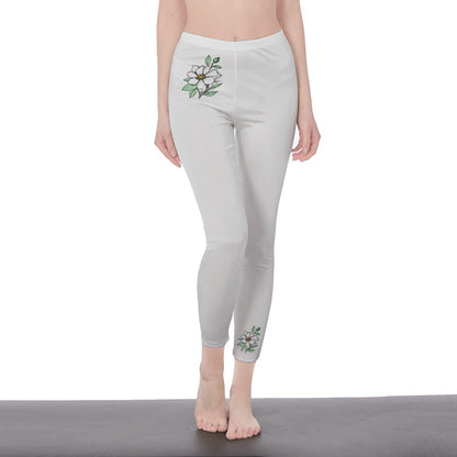 White Stylish Floral Decal Solid Casual Leggings for Women - Versatile Cut & Sew Exercise, Skinny Fit, Sporty, Yoga Pants - Comfy Everyday Wear - Printspirationz