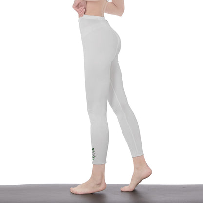White Stylish Floral Decal Solid Casual Leggings for Women - Versatile Cut & Sew Exercise, Skinny Fit, Sporty, Yoga Pants - Comfy Everyday Wear - Printspirationz
