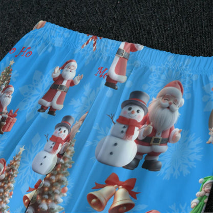 Women's Blue Santa Claus Pajamas Set - Blue Background - Christmas Sleepwear, Matching family outfit, long sleeves loungewear, Holiday 2pc - Printspirationz