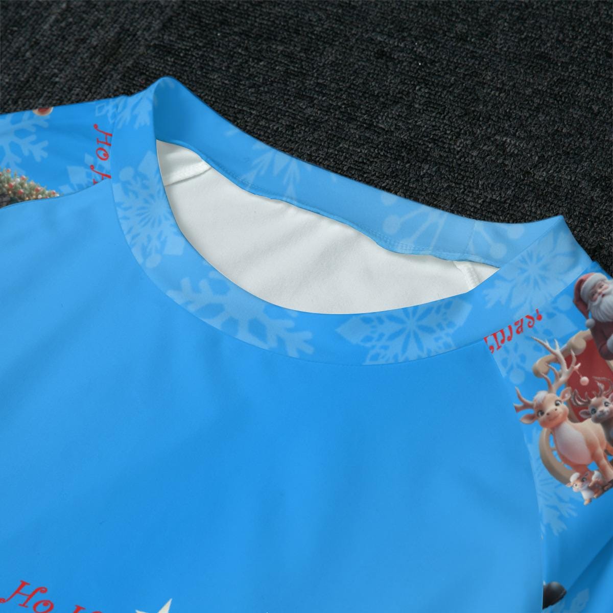 Women's Blue Santa Claus Pajamas Set - Blue Background - Christmas Sleepwear, Matching family outfit, long sleeves loungewear, Holiday 2pc - Printspirationz
