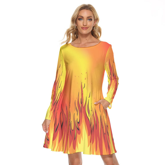 Women’s Crew Neck Dress – Bold Fire Pattern, Fierce & Flattering Everyday Style - Printspirationz