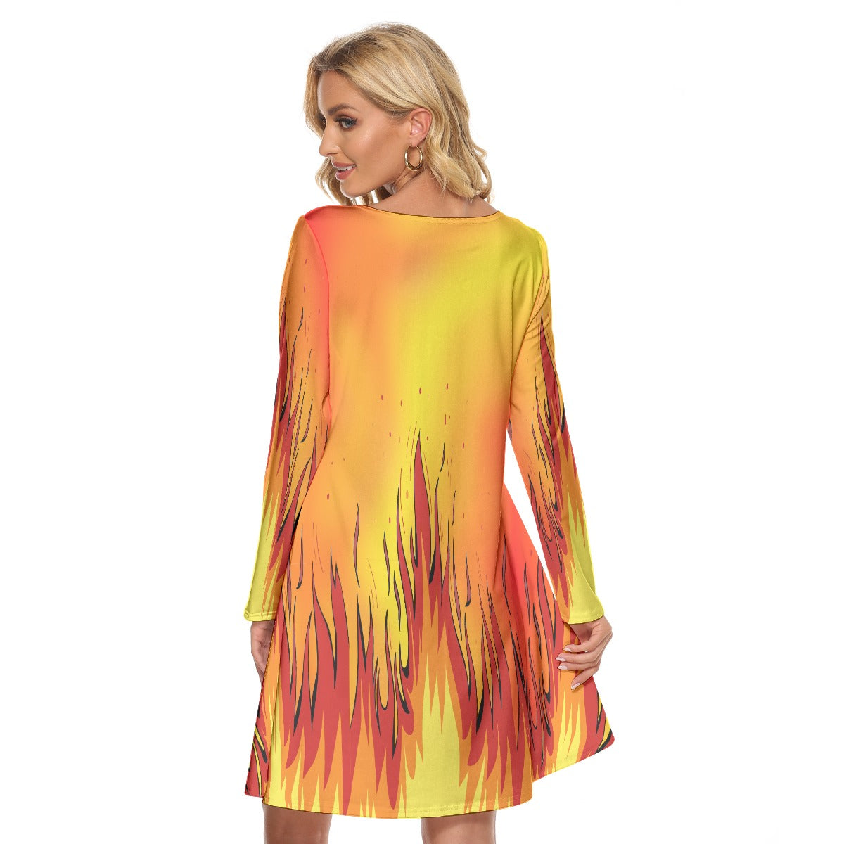 Women’s Crew Neck Dress – Bold Fire Pattern, Fierce & Flattering Everyday Style - Printspirationz