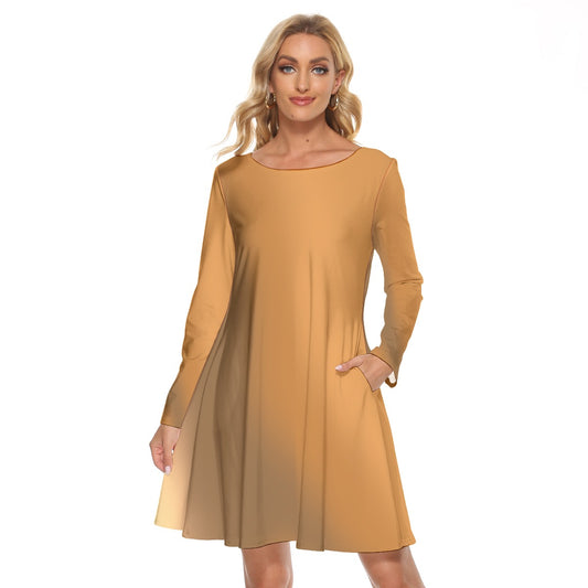 Women’s Crew Neck Dress – Brown Gradient Design, Warm & Elegant Everyday Style - Printspirationz