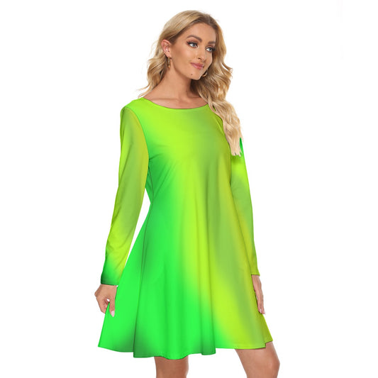 Women’s Crew Neck Dress – Green Gradient Design, Fresh & Flattering Everyday Wear - Printspirationz