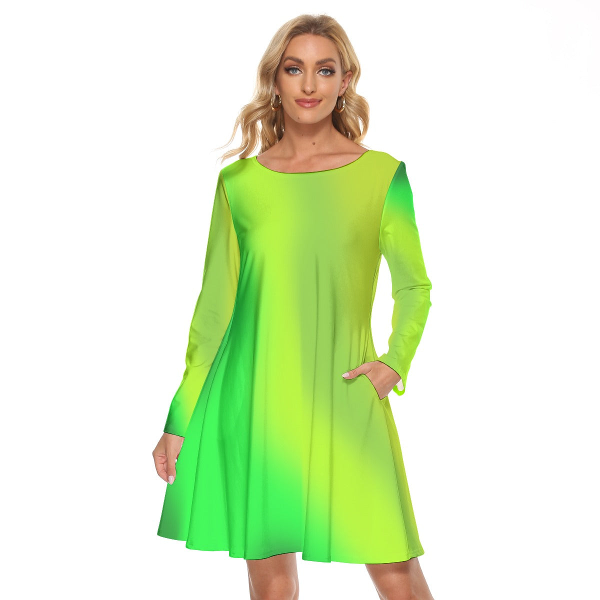 Women’s Crew Neck Dress – Green Gradient Design, Fresh & Flattering Everyday Wear - Printspirationz