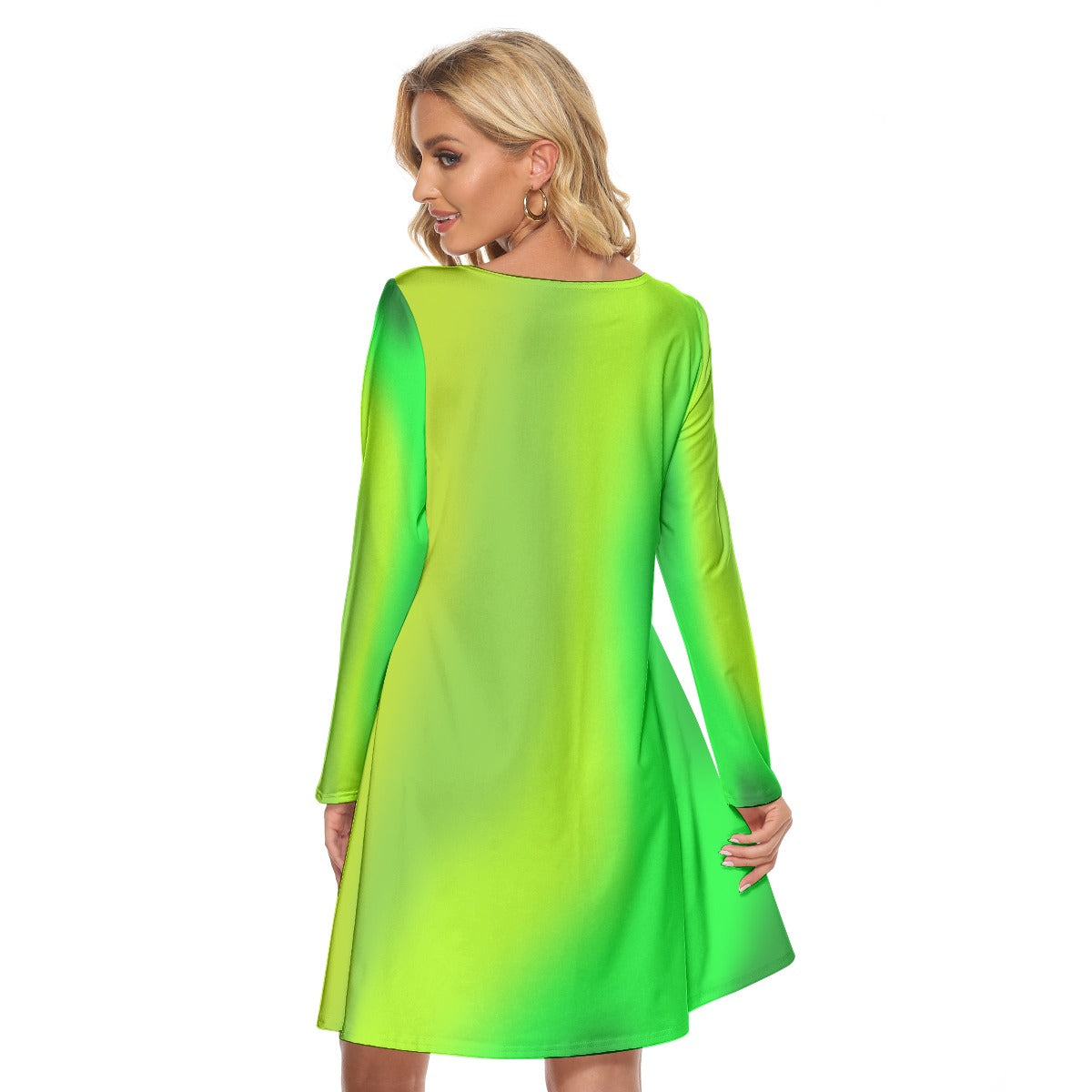 Women’s Crew Neck Dress – Green Gradient Design, Fresh & Flattering Everyday Wear - Printspirationz