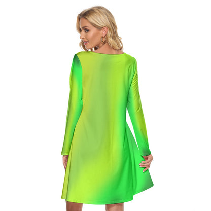 Women’s Crew Neck Dress – Green Gradient Design, Fresh & Flattering Everyday Wear - Printspirationz