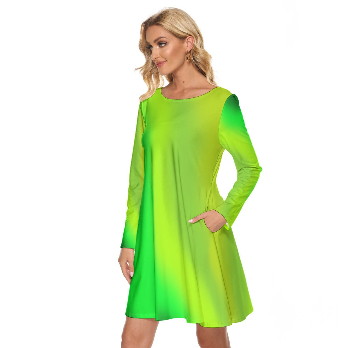 Women’s Crew Neck Dress – Green Gradient Design, Fresh & Flattering Everyday Wear - Printspirationz