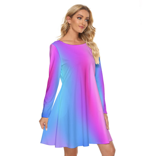 Women’s Crew Neck Dress – Purple, Pink & Blue Gradient Design, Vibrant & Comfortable Everyday Wear - Printspirationz