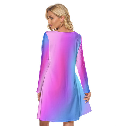 Women’s Crew Neck Dress – Purple, Pink & Blue Gradient Design, Vibrant & Comfortable Everyday Wear - Printspirationz