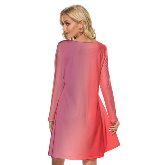 Women’s Crew Neck Dress – Red Gradient Color Design, Soft & Flattering Everyday Style - Printspirationz
