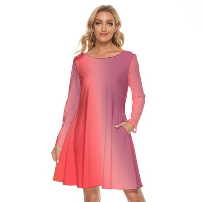 Women’s Crew Neck Dress – Red Gradient Color Design, Soft & Flattering Everyday Style - Printspirationz