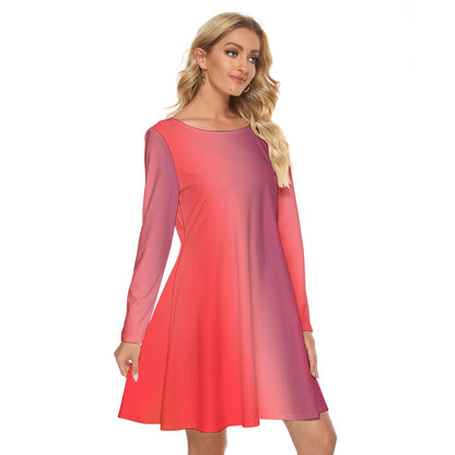 Women’s Crew Neck Dress – Red Gradient Color Design, Soft & Flattering Everyday Style - Printspirationz