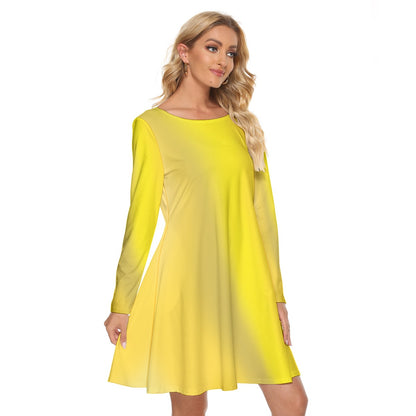 Women’s Crew Neck Dress – Yellow Gradient Design, Light & Radiant Everyday Look - Printspirationz