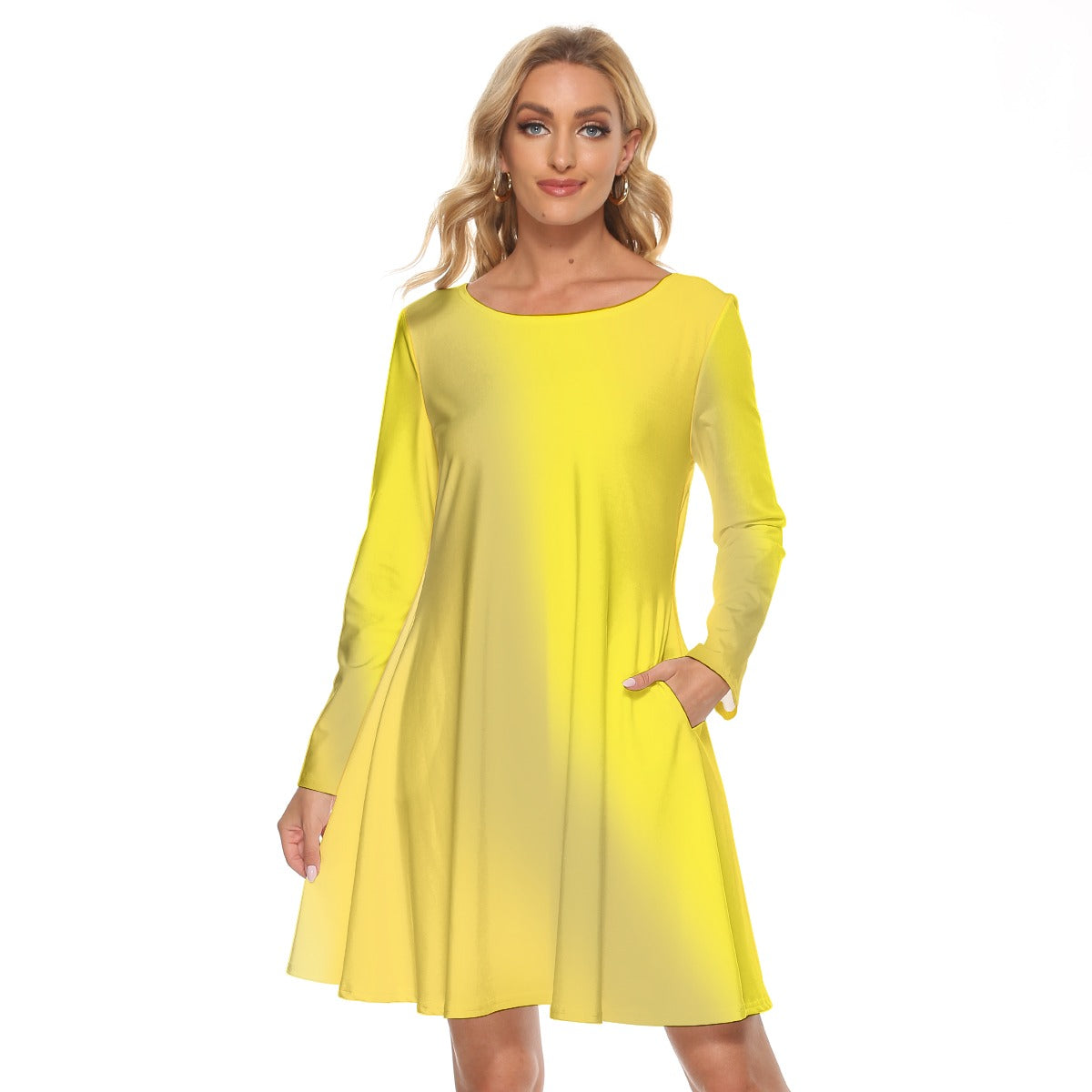 Women’s Crew Neck Dress – Yellow Gradient Design, Light & Radiant Everyday Look - Printspirationz