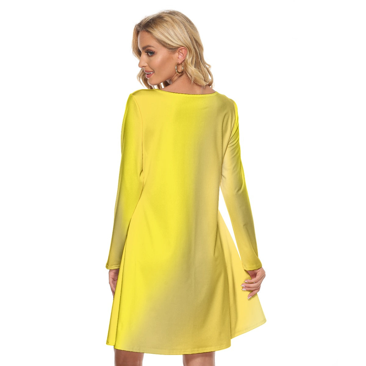 Women’s Crew Neck Dress – Yellow Gradient Design, Light & Radiant Everyday Look - Printspirationz