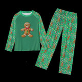 Women's Green Gingerbread Man, Christmas Holiday Candy Winter Pajama Set, 2 Pc