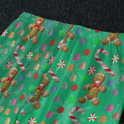 Women's Green Gingerbread Man, Christmas Holiday Candy Winter Pajama Set, Matching family outfit, long sleeves loungewear, Holiday 2 pc