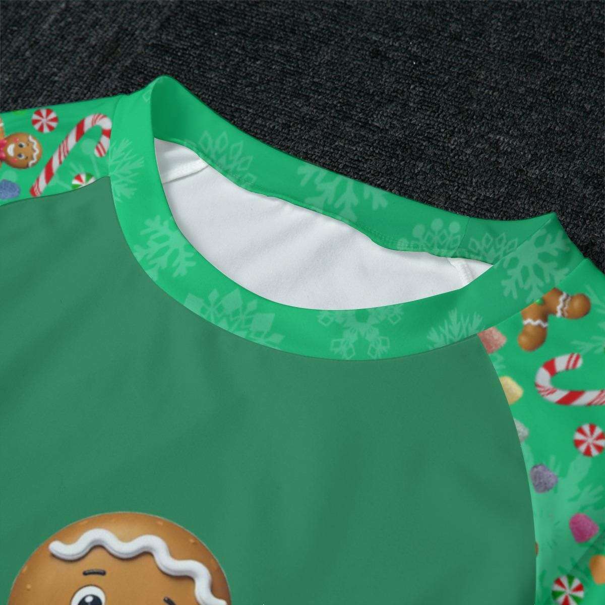 Women's Green Gingerbread Man, Christmas Holiday Candy Winter Pajama Set, Matching family outfit, long sleeves loungewear, Holiday 2 pc