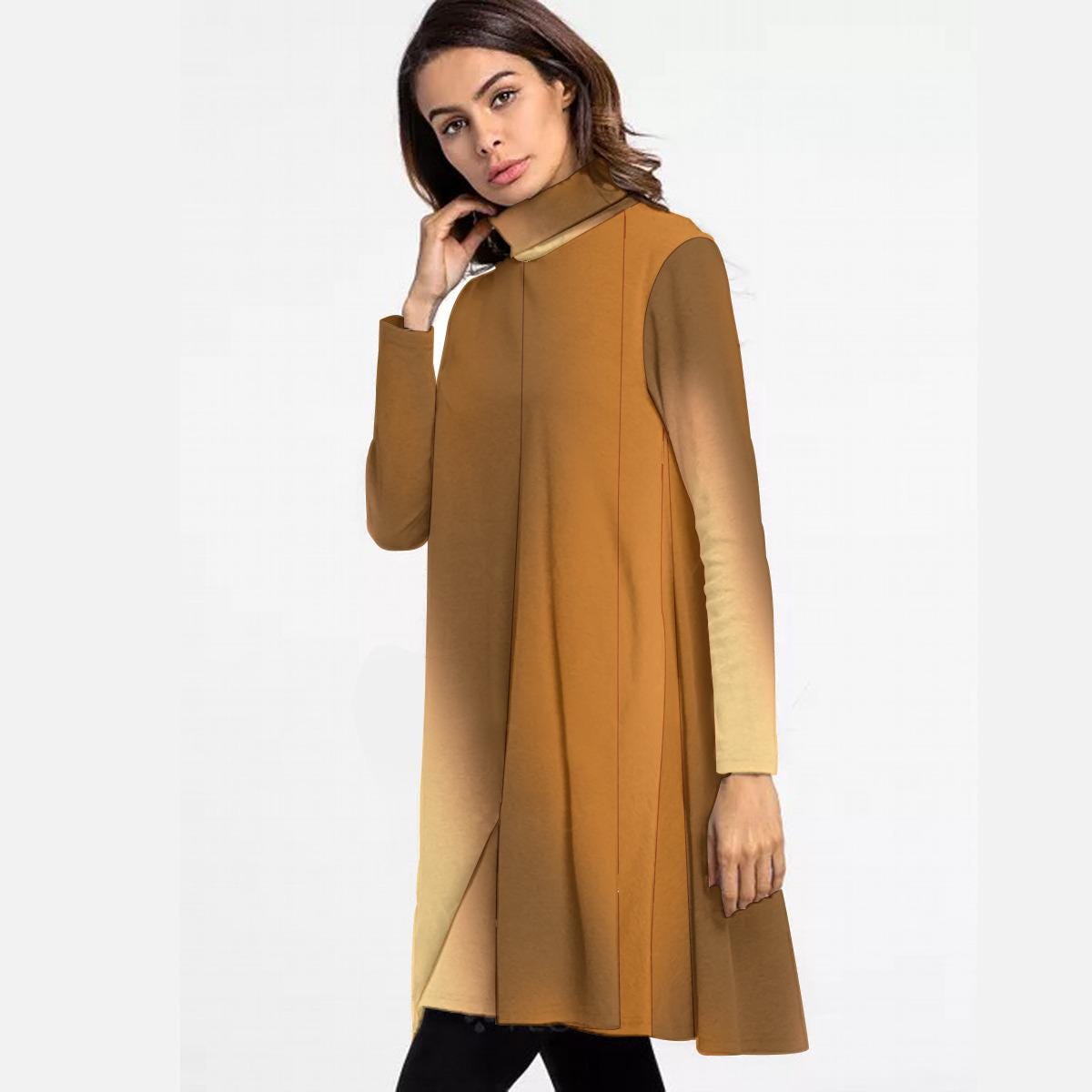 Women's High Neck Dress Long Sleeve, Brown Midi Dress, Floral Print Fall Fashion, Christmas Trendy Women's Clothing, Floral Dress for Her - Printspirationz