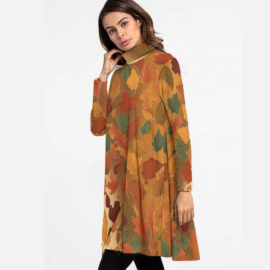 Women's High Neck Dress With Long Sleeve, Christmas Neck Long Sleeve Dress, Women's Midi Dress, Elegant Fall, Fashionable Women's Clothing - Printspirationz