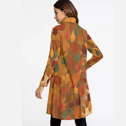 Women's High Neck Dress With Long Sleeve, Christmas Neck Long Sleeve Dress, Women's Midi Dress, Elegant Fall, Fashionable Women's Clothing - Printspirationz
