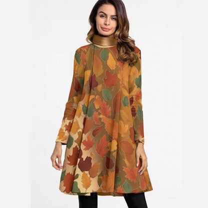 Women's High Neck Dress With Long Sleeve, Christmas Neck Long Sleeve Dress, Women's Midi Dress, Elegant Fall, Fashionable Women's Clothing - Printspirationz