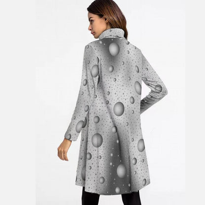 Women's High Neck Dress With Long Sleeve, High Neck, Winter Long Sleeve Dress for Women, Polka Dots Print Midi Dress, Elegant Spring Fashion - Printspirationz