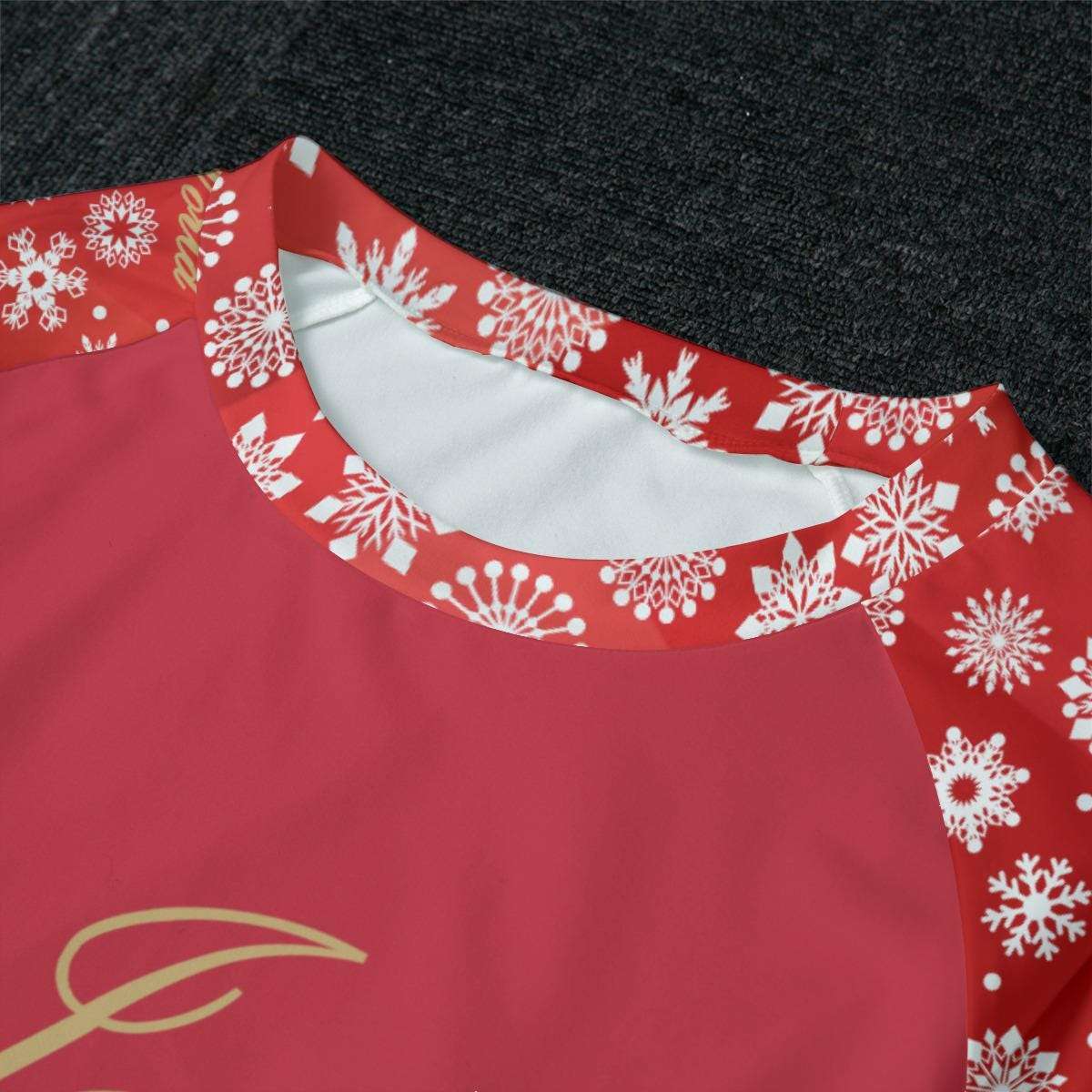 Women's Red Christmas Holiday Sleepwear Set, Festive 'Joy to the World' Quote - Matching family pajama outfit, long sleeves loungewear, 2 pc