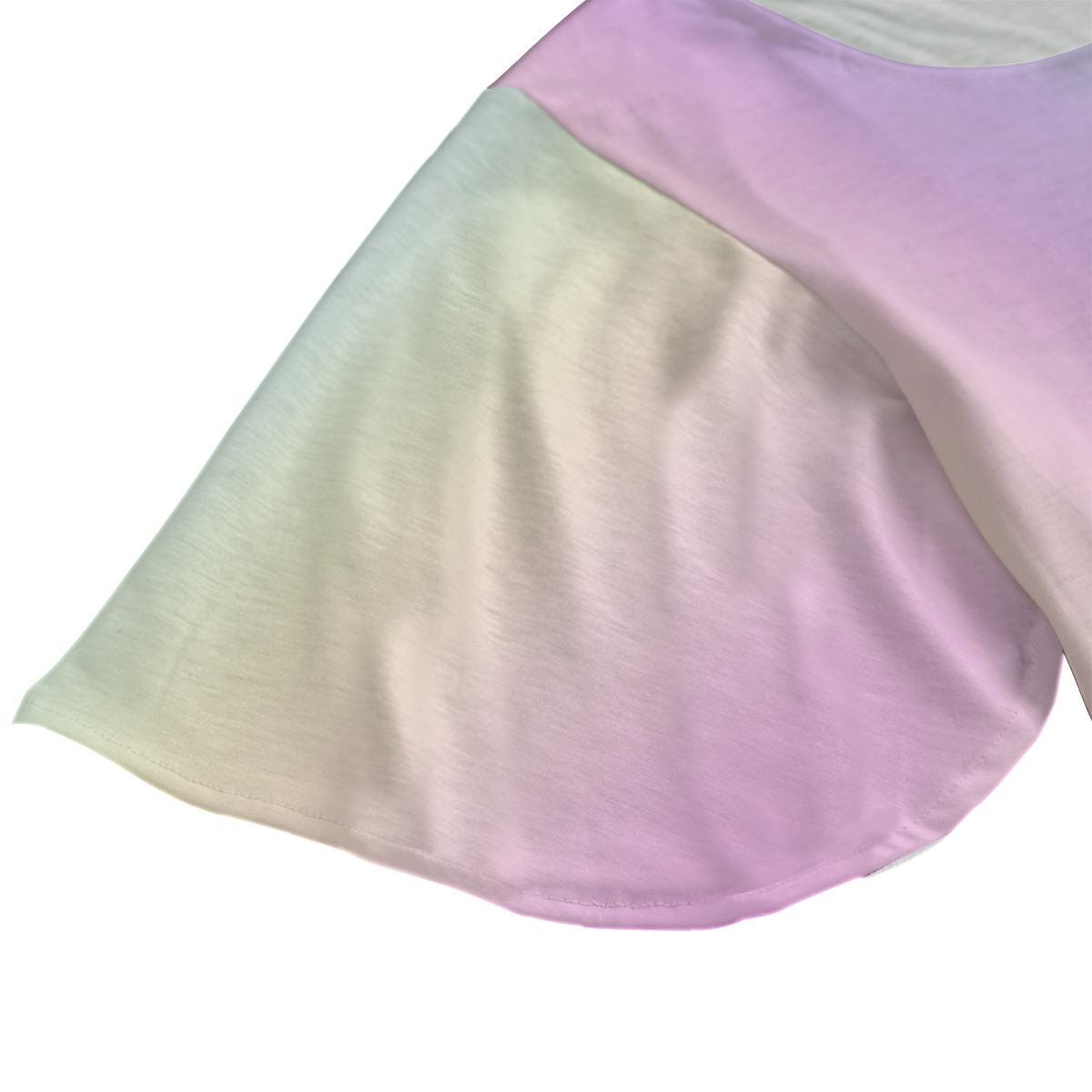 Women’s Round Neck Short Sleeve Butterfly Sleeves Tunic Mini Dress with Floral Proverbs 31:30 Graphic on Pastel Rainbow Background – Elegant Ruffle Hem Christian Fashion Top - Printspirationz