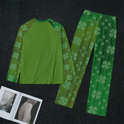 Womens Raglan Pajama Set with Blessed by Jesus Shirt and Shamrock Pants