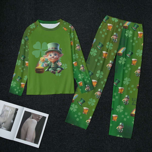 Womens Raglan Pajama Set with Leprechaun Top and Shamrock Pants