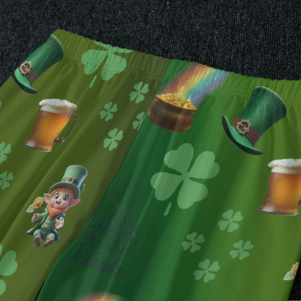 Womens Raglan Pajama Set with Leprechaun Top and Shamrock Pants