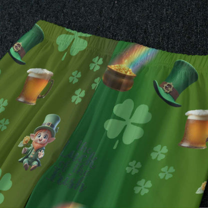 Womens Raglan Pajama Set with Leprechaun Top and Shamrock Pants
