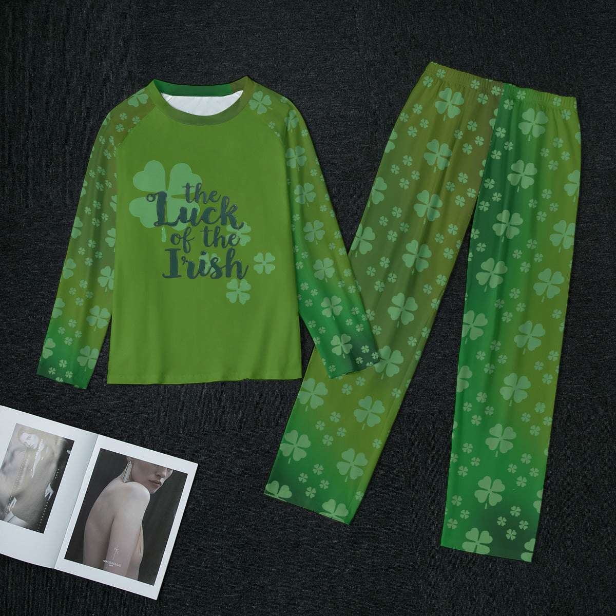 Womens Raglan Pajama Set with Luck of the Irish Shirt and Shamrock Pants