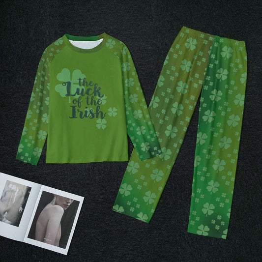 Womens Raglan Pajama Set with Luck of the Irish Shirt and Shamrock Pants