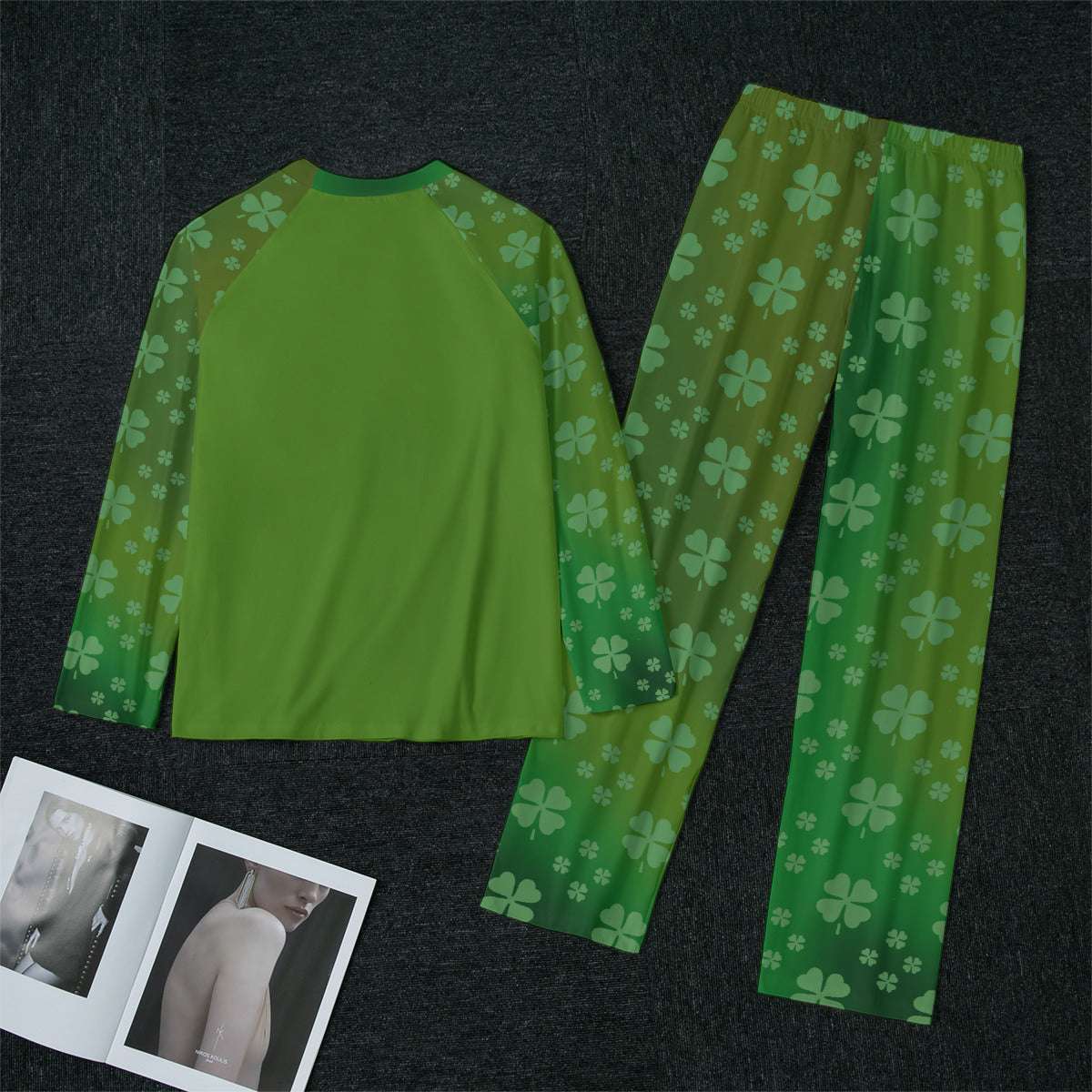 Womens Raglan Pajama Set with Luck of the Irish Shirt and Shamrock Pants