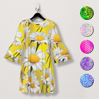 Yellow Daisy Stacked Ruffle Sleeve Dress - Perfect Summer Outfit - Adorable, Cute & Comfy