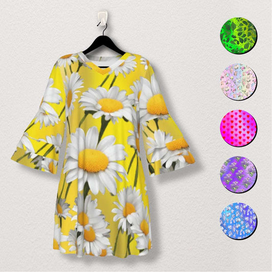 Yellow Daisy Stacked Ruffle Sleeve Dress - Perfect Summer Outfit - Adorable, Cute & Comfy