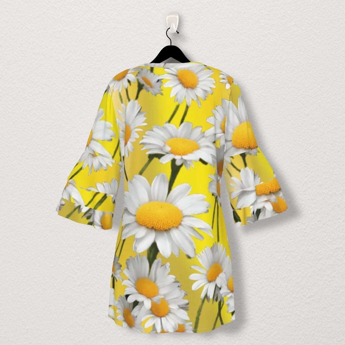 Yellow Daisy Stacked Ruffle Sleeve Dress - Perfect Summer Outfit - Adorable, Cute & Comfy