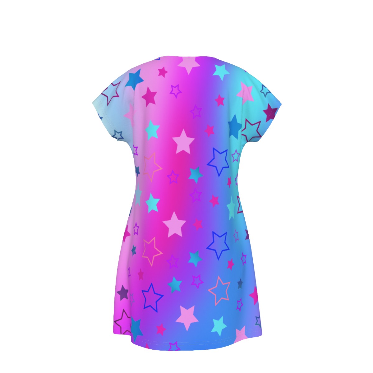 Women's Oversized Short Sleeve T-shirt Dress For Women - With Vibrant Blue, Pink, and Purple Star Pattern - Printspirationz