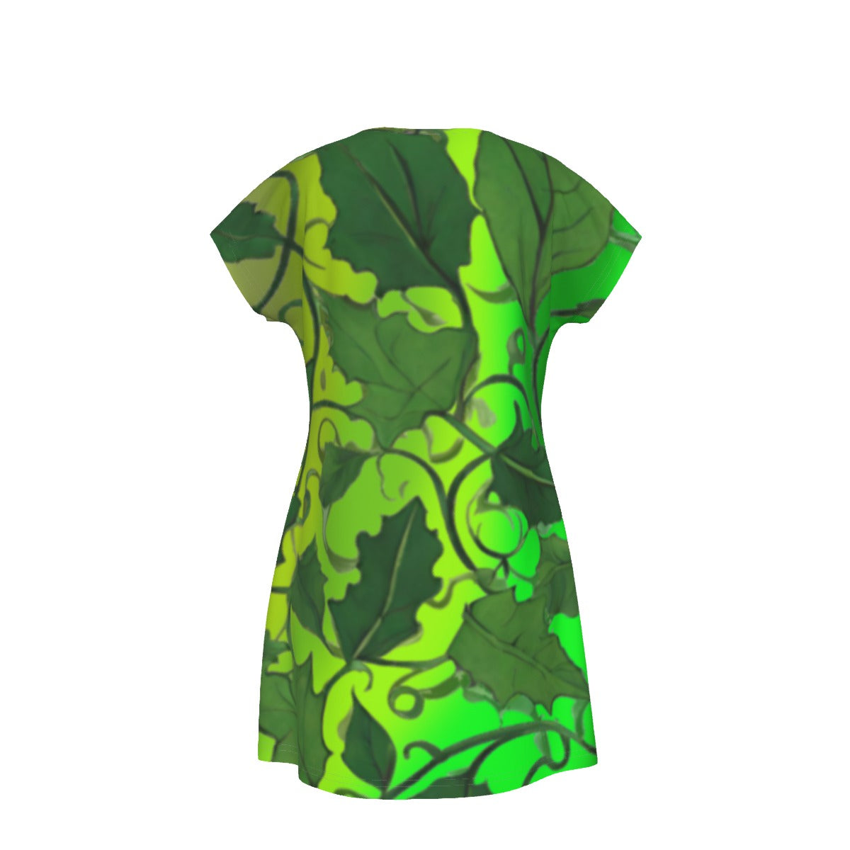 Women's Oversized Short Sleeve T-shirt Dress For Women - With Vibrant Green Leaves and Vines Pattern - Printspirationz