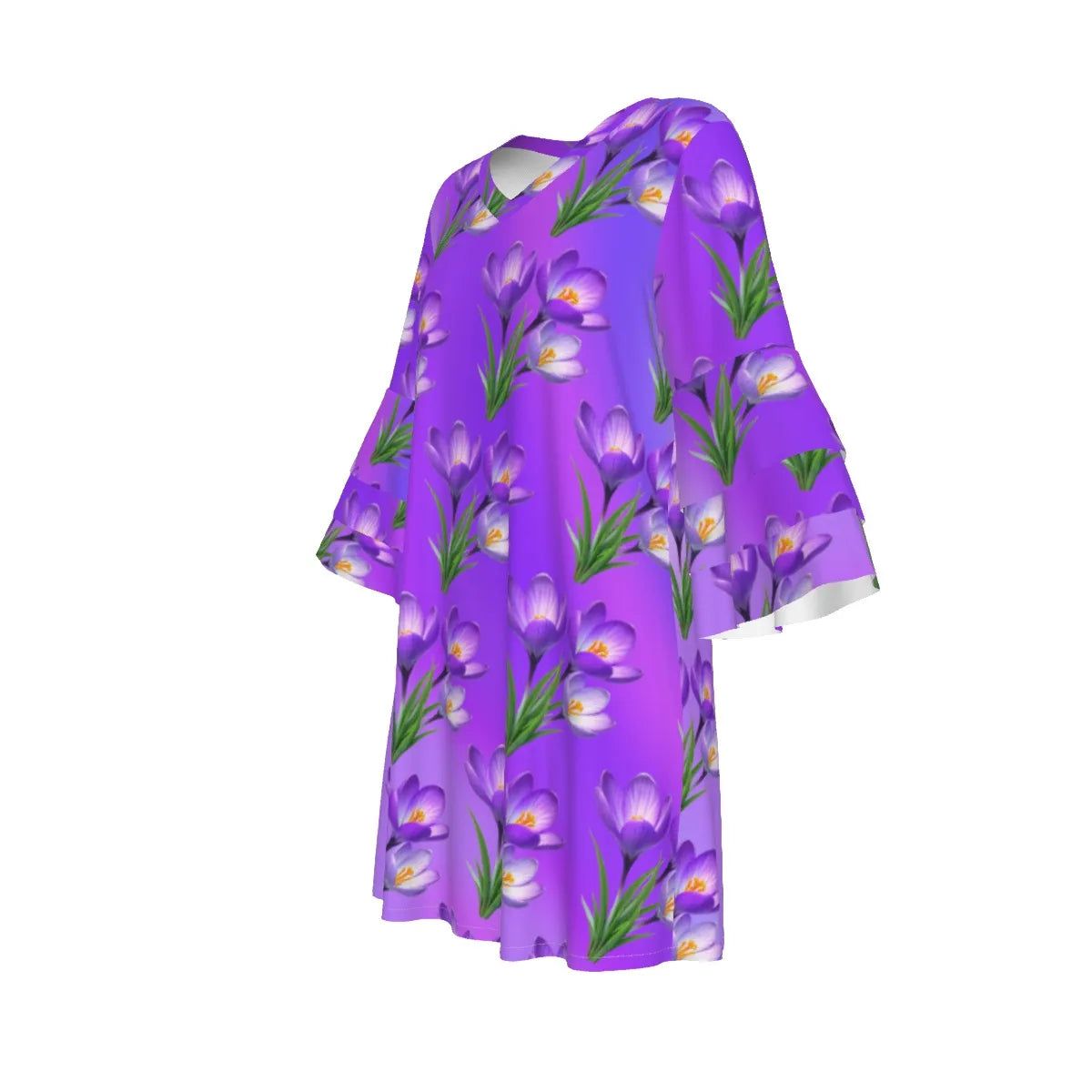 Women's Oversized Short Sleeve T-shirt Dress For Women - With Vibrant Purple Floral Pattern - Printspirationz