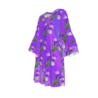 Women's Oversized Short Sleeve T-shirt Dress For Women - With Vibrant Purple Floral Pattern - Printspirationz