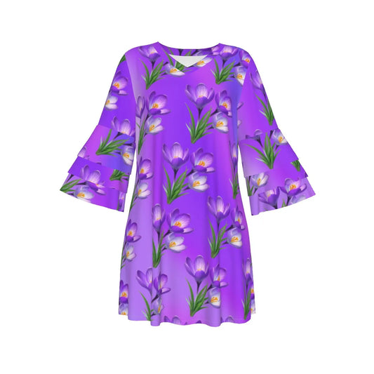 Women's Oversized Short Sleeve T-shirt Dress For Women - With Vibrant Purple Floral Pattern - Printspirationz