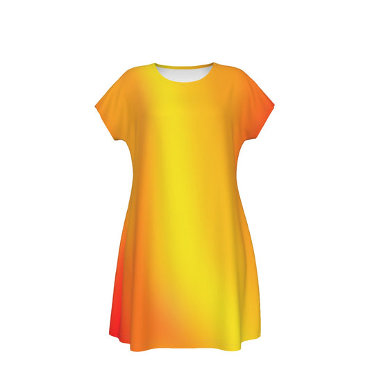 Women's Oversized Short Sleeve T-shirt Dress For Women - With Vibrant Warm Gradient Colors - Printspirationz