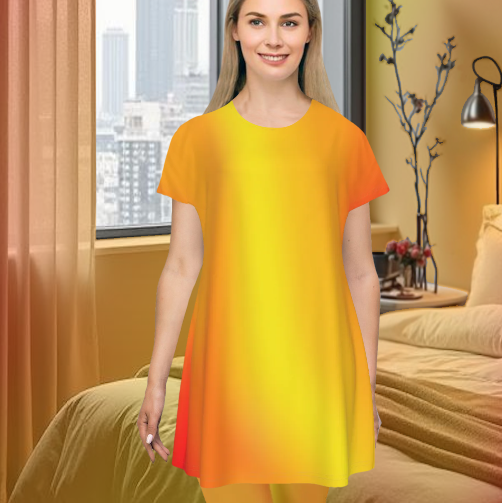Women's Oversized Short Sleeve T-shirt Dress For Women - With Vibrant Warm Gradient Colors - Printspirationz