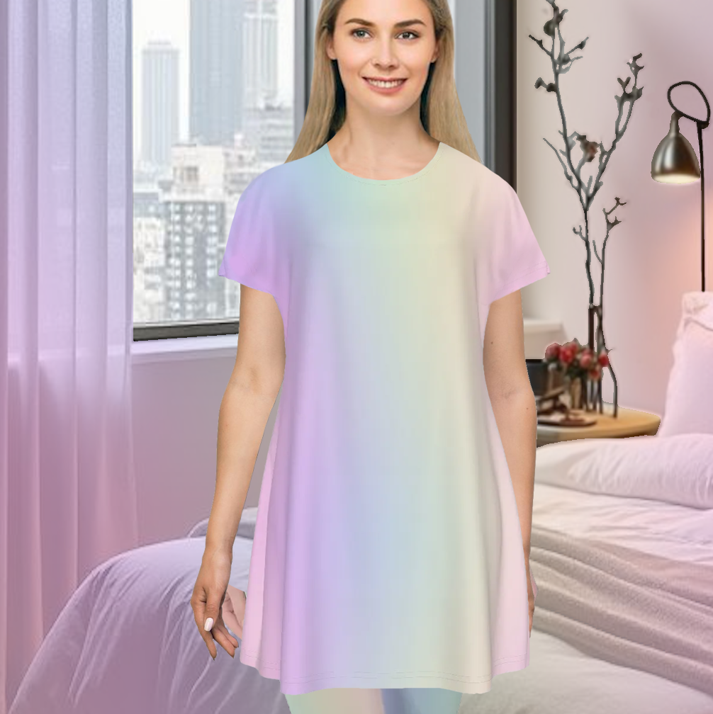 Women's Oversized Short Sleeve T-shirt Dress With Vibrant Color Patterns,  Short Sleeve Nightshirt, Comfortable Lounge Sleep Dress - Printspirationz
