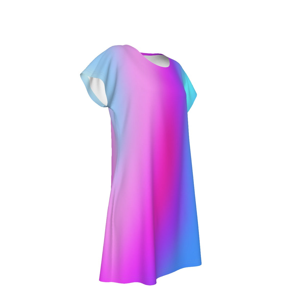 Women's Oversized Short Sleeve T-shirt Dress With Vibrant Color Patterns, Short Sleeve Nightshirt, Comfortable Lounge Sleep Dress, Pink Blue Purple Ombre Gradient - Printspirationz