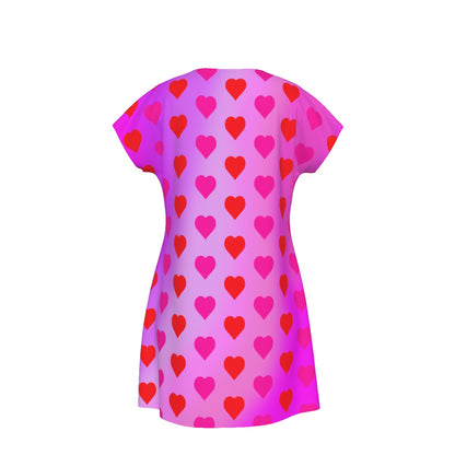 Women's Oversized Short Sleeve T-shirt Dress With Vibrant Hearts Pattern - Printspirationz